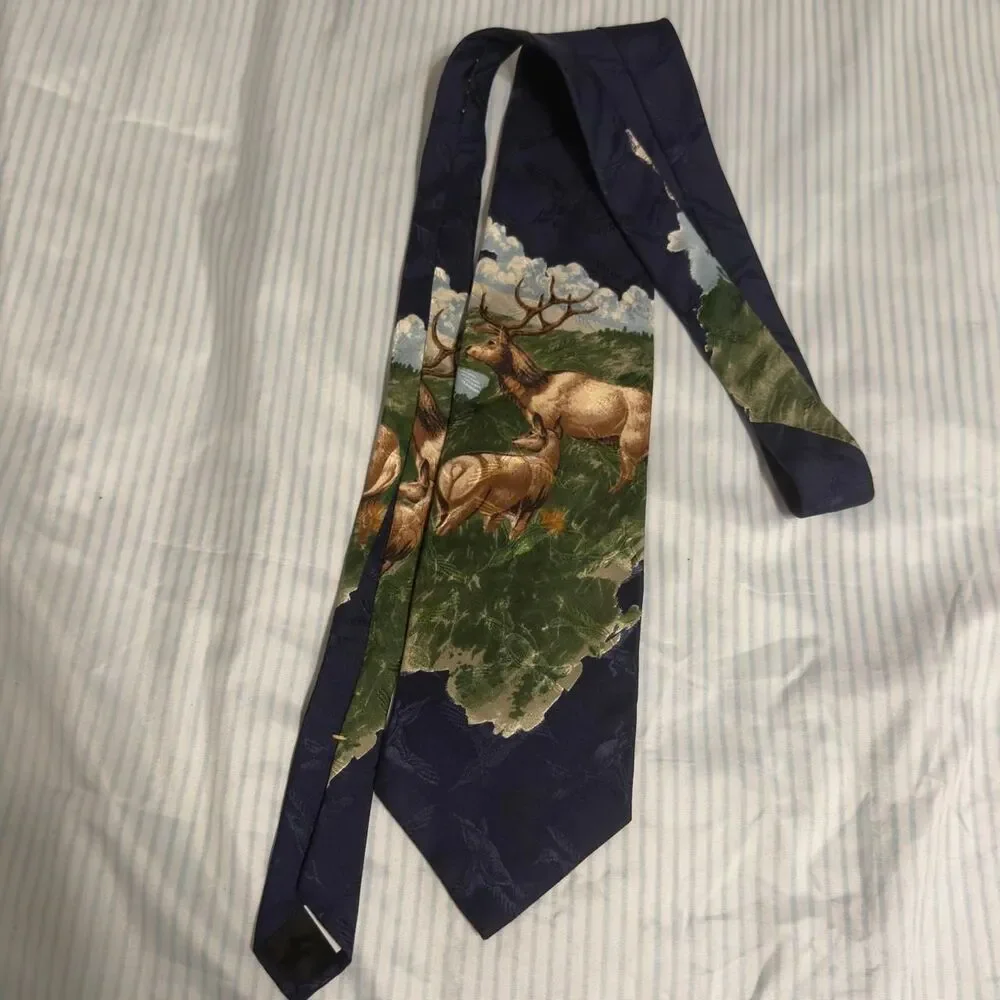 Field & Stream Men's Silk Necktie with Wildlife Elk and Flying Duck Print